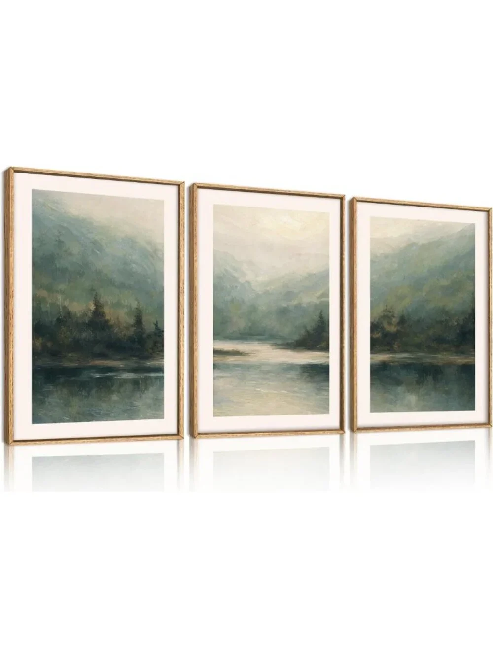 Watercolor Green Forest Mountain Framed Canvas Wall Art - 16